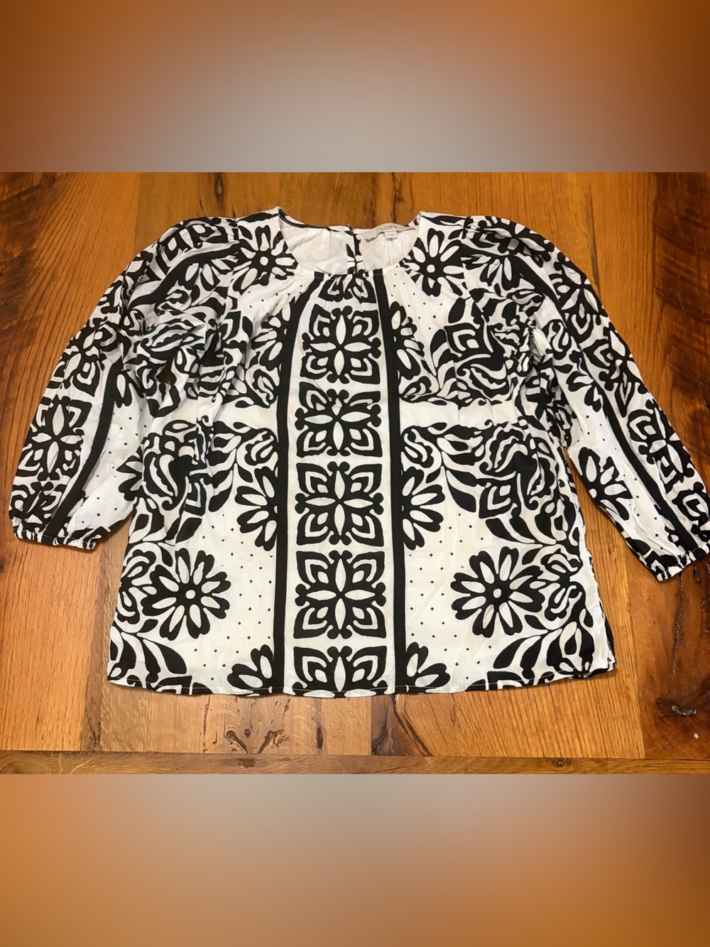 LOFT 100% Cotton Lined Black and White Blouse,  Size Small